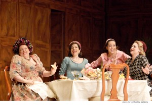 As Mistress Quickly in Falstaff at the Royal Opera House in 2012. With Ana María Martínez (as Alice Ford), Amanda Forsythe (as Nanetta) and Kai Rüütel (as Meg Page). Photo: © ROH / Catherine Ashmore.