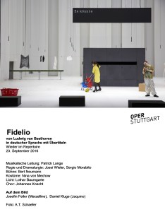 Fidelio von Ludwig van Beethoven in deutscher Sprache mit Übertiteln Wieder im Repertoire 23. September 2016 Musikalische Leitung: Patrick Lange Regie und Dramaturgie: Jossi Wieler, Sergio Morabito Bühne: Bert Neumann Kostüme: Nina von Mechow Licht: Lothar Baumgarte Chor: Johannes Knecht Auf dem Bild: Josefin Feiler (Marzelline),  Daniel Kluge (Jaquino) Foto: A.T. Schaefer