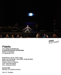 Fidelio von Ludwig van Beethoven in deutscher Sprache mit Übertiteln Wieder im Repertoire 23. September 2016 Musikalische Leitung: Patrick Lange Regie und Dramaturgie: Jossi Wieler, Sergio Morabito Bühne: Bert Neumann Kostüme: Nina von Mechow Licht: Lothar Baumgarte Chor: Johannes Knecht Auf dem Bild: Rebecca von Lipinski (Leonore) Foto: A.T. Schaefer